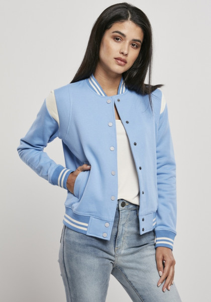 Urban Classics Damen Jacke Ladies Inset College Sweat Jacket Clearwater/Whitesand