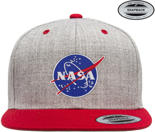 NASA Insignia Premium Snapback Cap Heather-Grey-Red