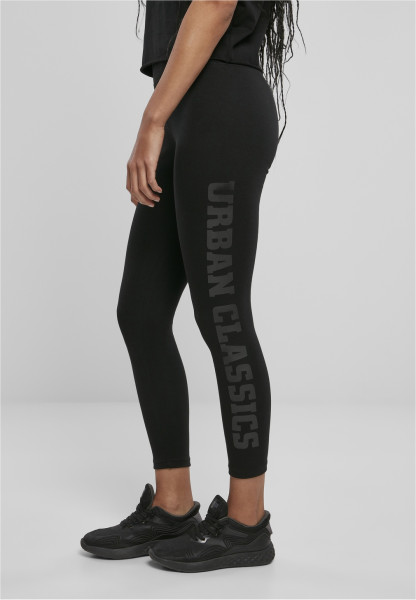 Urban Classics Women Leggings Ladies High Waist Branded Leggings Black