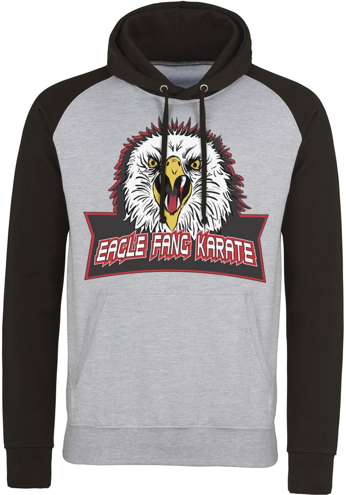 Cobra Kai Eagle Fang Karate Baseball Hoodie Heather-Grau-Schwarz - Herren / Unisex