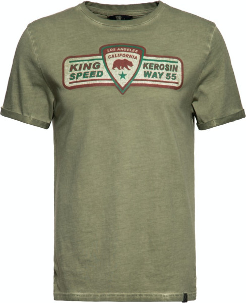 King Kerosin Speedway 1955 Oil Washed T-Shirt Olivgrün