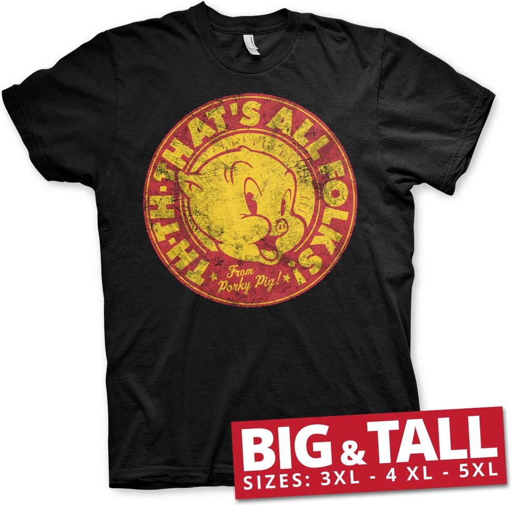 Looney Tunes Porky Pig That's All Folks! Big & Tall T-Shirt Schwarz - Herren / Unisex