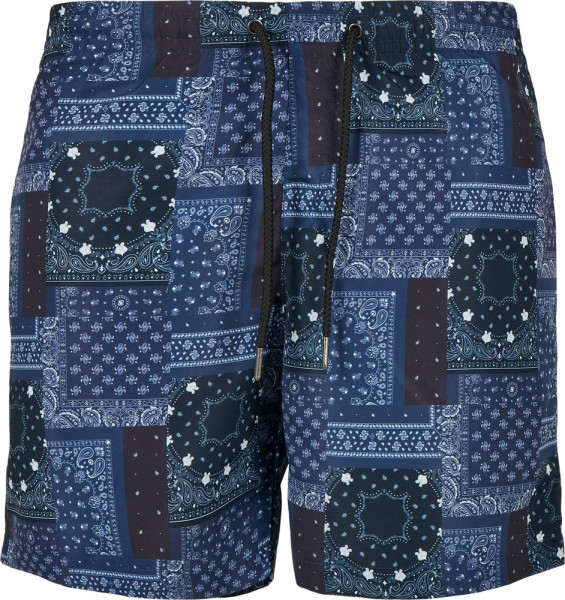 Urban Classics Pattern Swim Shorts Navy Bandana Aop