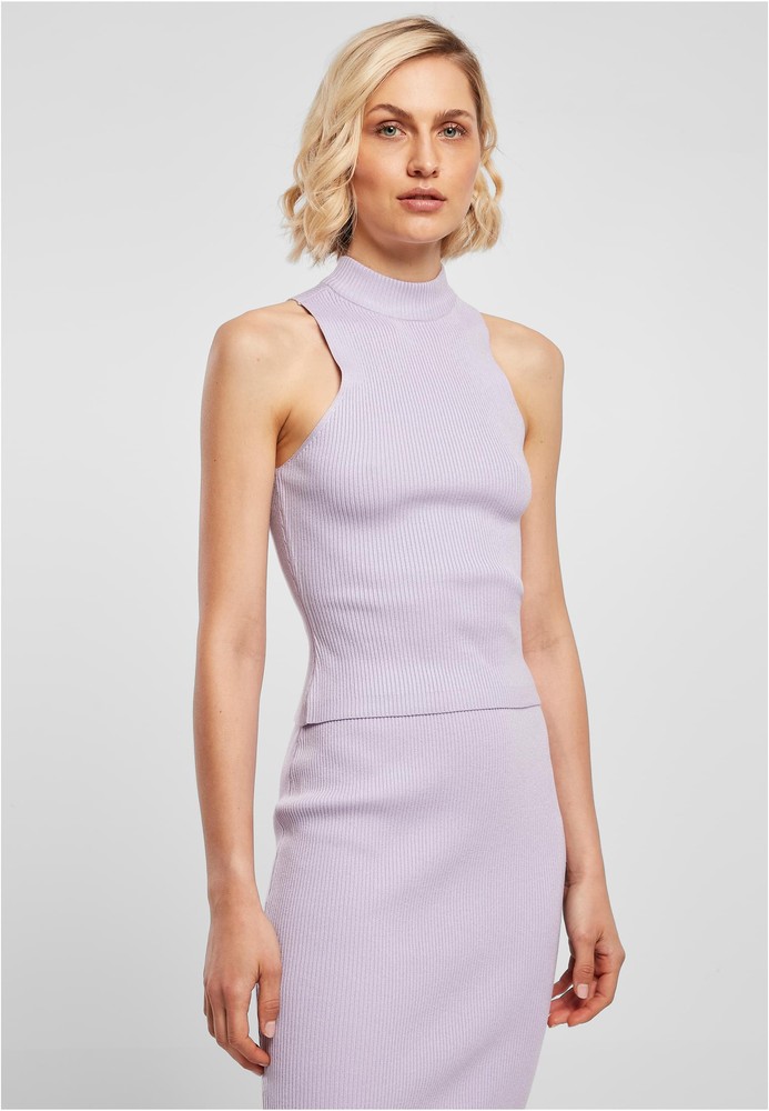 Urban Classics Damen Shirt Ladies Short Rib Knit Turtleneck Top Lilac - Damen