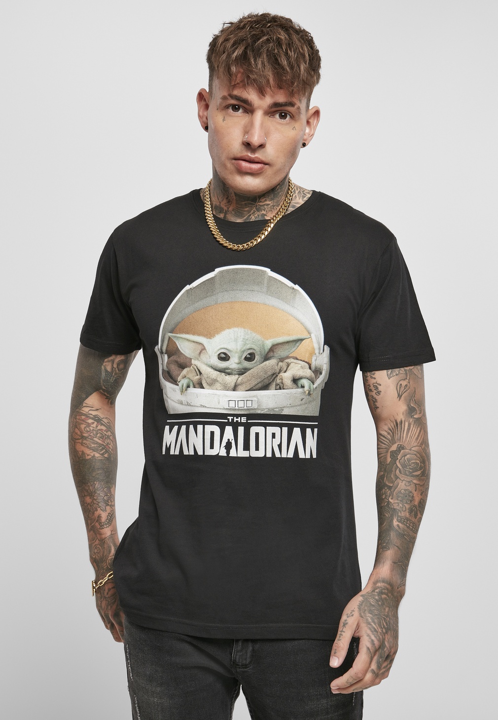 Merchcode T-Shirt Baby Yoda Mandalorian Logo Tee Schwarz - Herren / Unisex