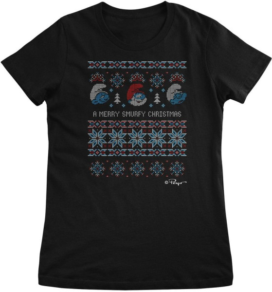 Die Schlümpfe Damen T-Shirt A Merry Smurfy Christmas Girly Tee RB-5-SMF010