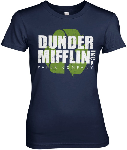 The Office Dunder Mifflin Recycle Logo Girly Tee Damen T-Shirt Navy