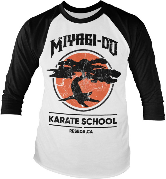 Cobra Kai Miyagi-Do Karate School Baseball Long Sleeve Tee Longsleeve White-Black