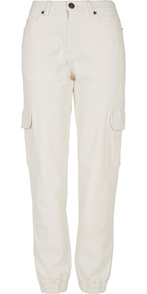 Urban Classics Damen Ladies Organic Stretch Denim Cargo Pants Offwhite Raw - Damen