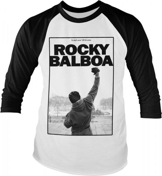 Rocky Balboa It Ain't Over Baseball Longsleeve Tee White-Black