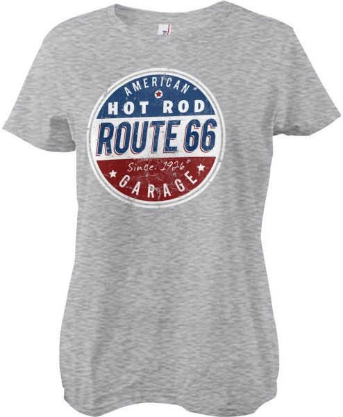 Route 66 - Hot Rod Garage Girly Tee Damen T-Shirt Heathergrey
