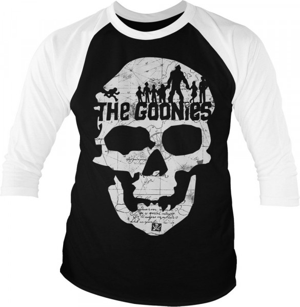The Goonies Skull Baseball 3/4 Sleeve Tee T-Shirt White-Black