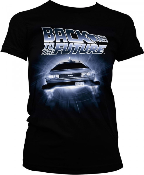 Back To The Future Flying Delorean Girly Tee Damen T-Shirt Black