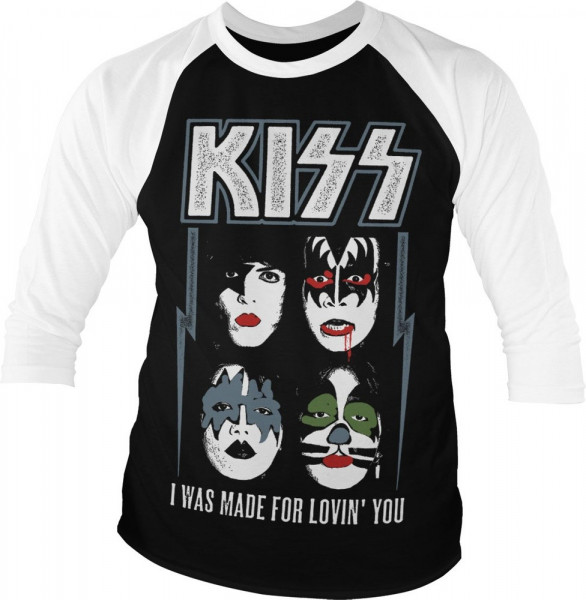 Kiss I Was Made For Lovin' You Baseball 3/4 Sleeve Tee T-Shirt White-Black