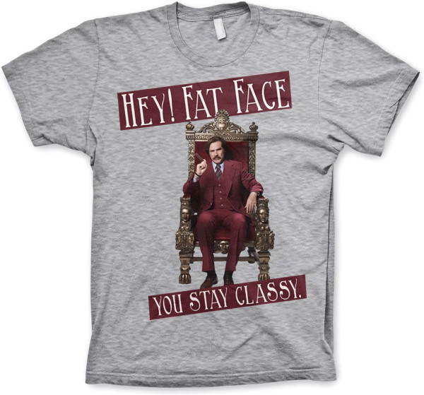 Anchorman 2 Hey! Fat Face T-Shirt Heather-Grey