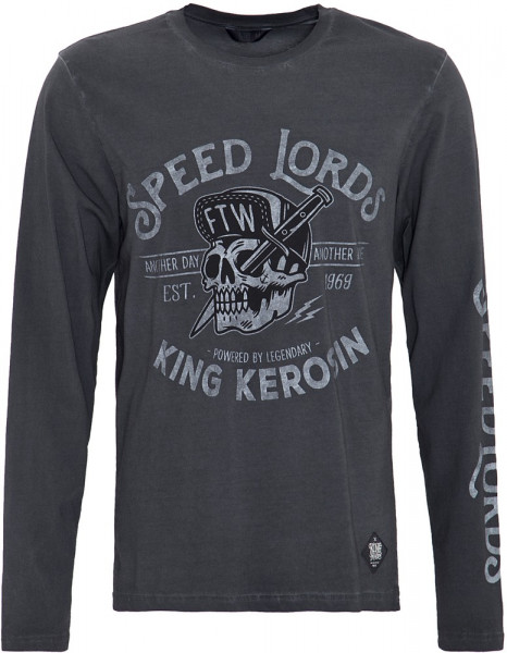 King Kerosin Langarm Shirt mit Front- und Ärmeldruck KK210054 Anthrazit