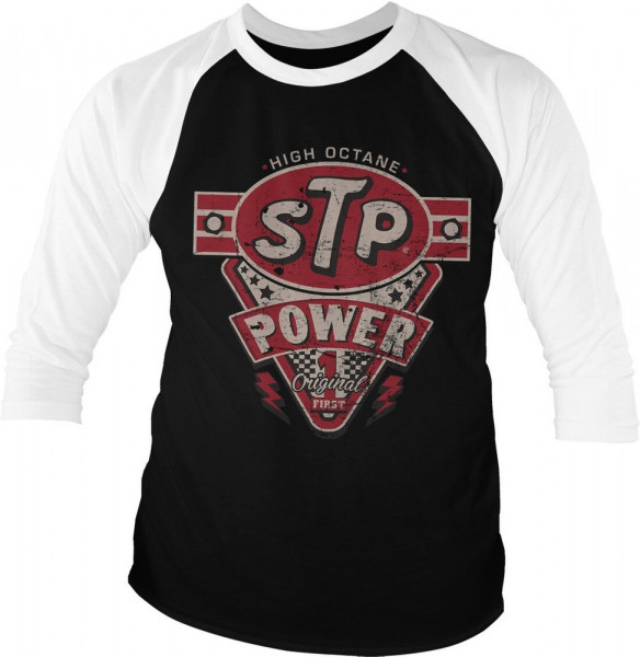 STP Power Baseball 3/4 Sleeve Tee T-Shirt White-Black