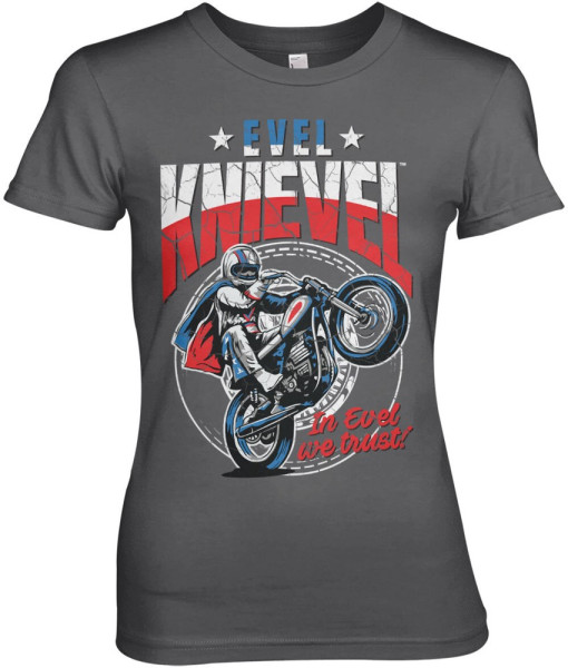 Evel Knievel Wheelie Girly Tee Damen T-Shirt Dark-Grey