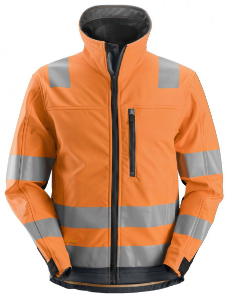 Snickers AllroundWork Hi-Vis Softshell Arbeitsjacke, Kl. 3, EN 20471 HV-Orange-Stahlgrau