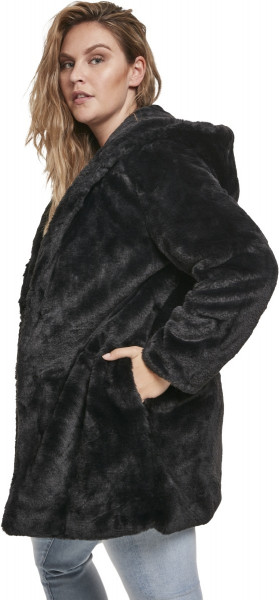 Urban Classics Women Winter Jacket Ladies Hooded Teddy Coat Black