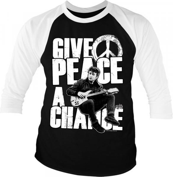 The Beatles John Lennon Give Peace A Chance Baseball 3/4 Sleeve Tee T-Shirt White-Black