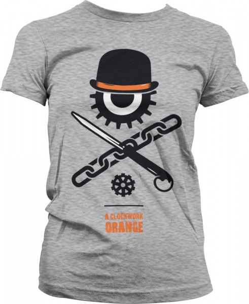 Clockwork Orange Bowler Eye Girly Tee Damen T-Shirt Heather-Grey