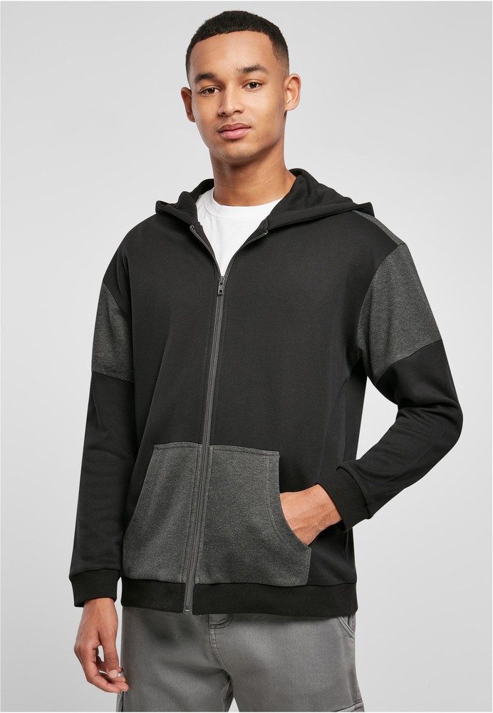Urban Classics Sweatshirt Oversized Patch Zip Hoody Schwarz/Charcoal - Herren / Unisex
