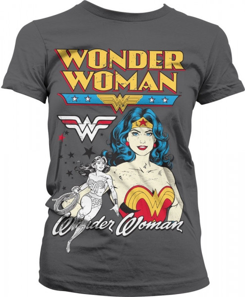 Posing Wonder Woman Girly Tee Damen T-Shirt Dark-Grey