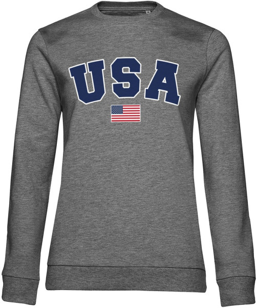 Hybris USA Varsity Girly Sweatshirt Damen Medium-Heather-Grey