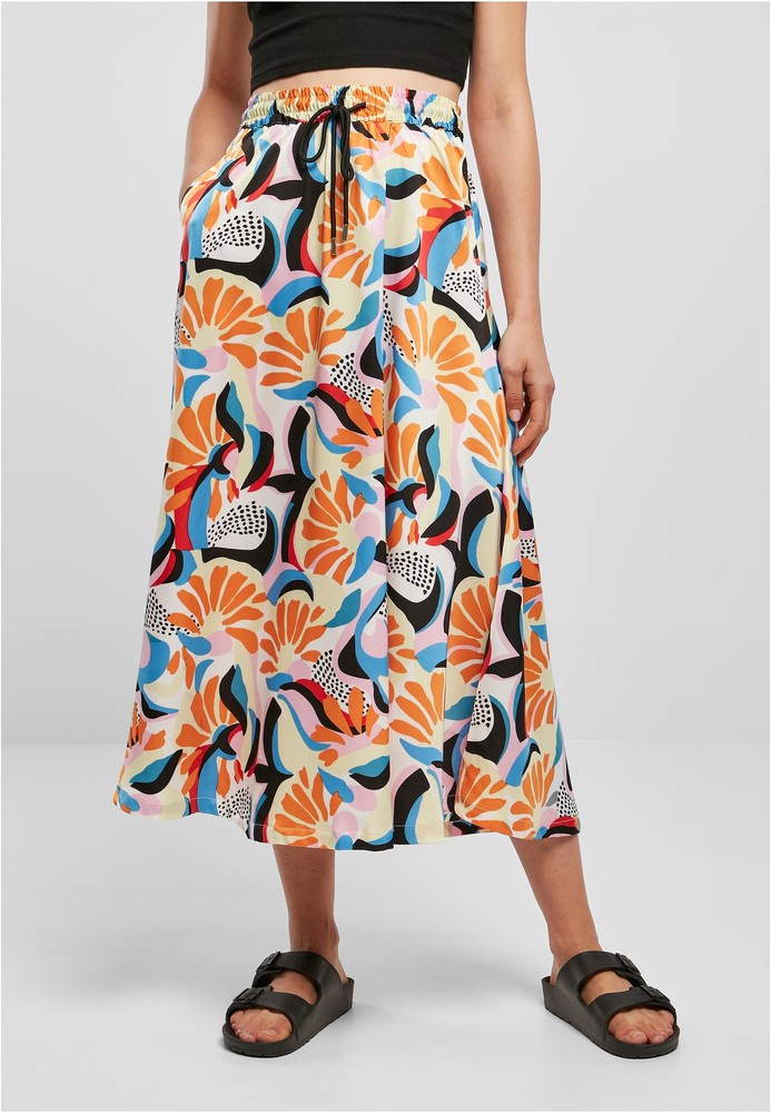 Urban Classics Damen Rock Ladies Aop Satin Midi Skirt Magicmangoabstract - Damen