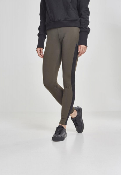 Urban Classics Damen Leggings Ladies Jacquard Camo Striped Leggings Darkolive/Blackcamouflage