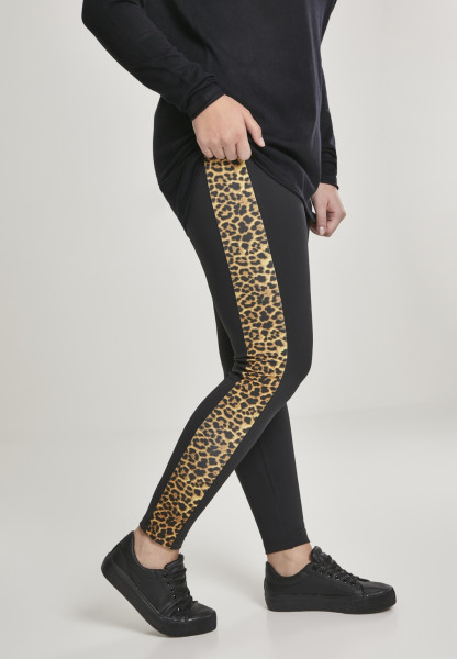 Urban Classics Damen Leggings Ladies Side Striped Pattern Leggings Black/Leo