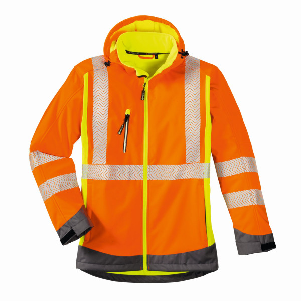 4PROTECT Warn-Wetterschutz-Softshell-Jacke Houston Leuchtorange/Leuchtgelb