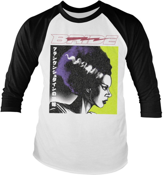 Universal Monsters Bride of Frankenstein Baseball Long Sleeve T-Shirt Longsleeve White-Black