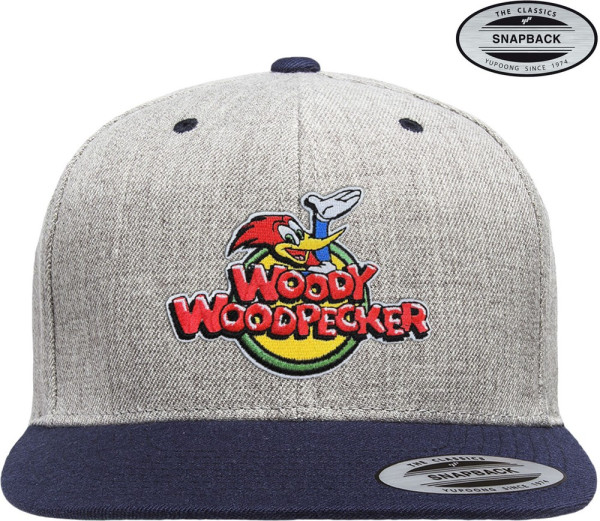 Woody Woodpecker Classic Logo Premium Snapback Cap Heather-Grey-Navy
