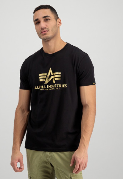 Alpha Industries Basic T-Shirt Foil Print Black/Yellow Gold