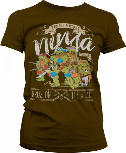 Teenage Mutant Ninja Turtles TMNT Bros On The Road Girly Tee Damen T-Shirt Brown